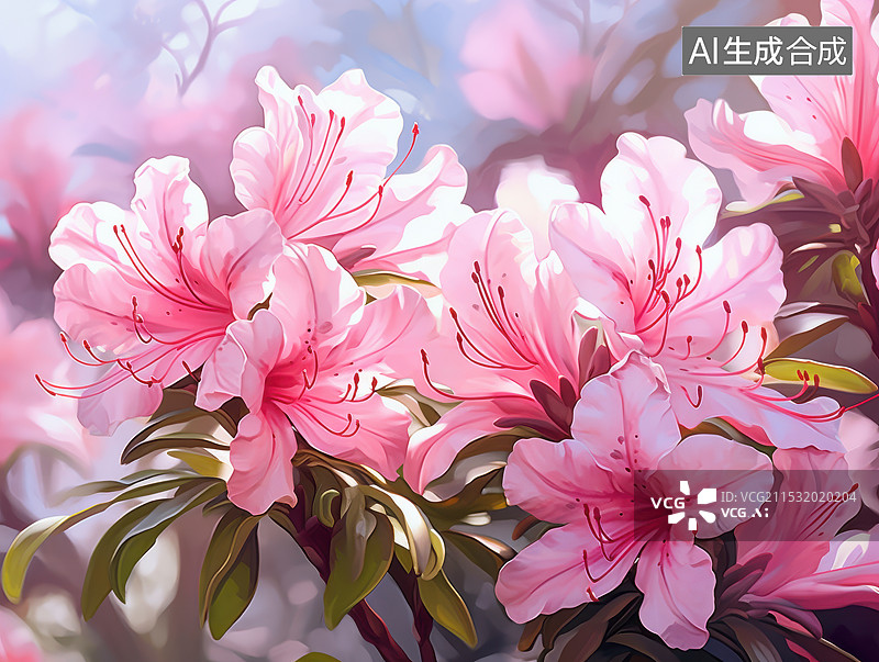 【AI数字艺术】公园里粉红色开花植物的特写镜头图片素材