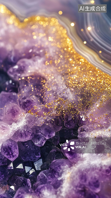 【AI数字艺术】美丽的紫水晶晶洞条纹水晶矿石壁纸图片素材