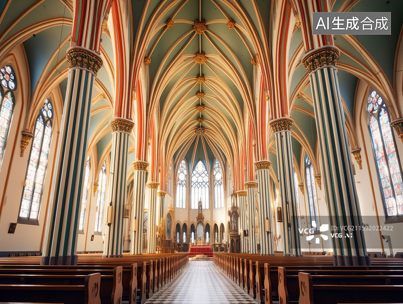【AI数字艺术】教堂内部图片素材