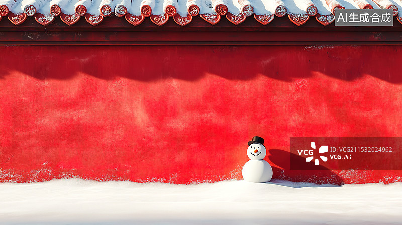 【AI数字艺术】城墙红墙外的微笑雪人图片素材