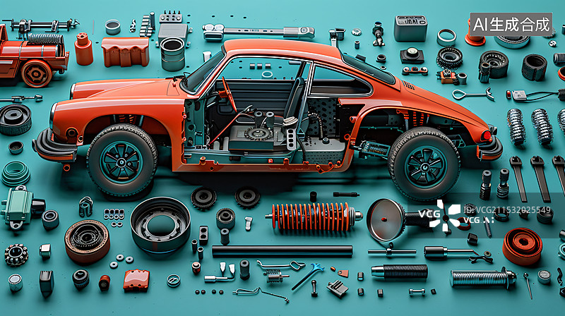 【AI数字艺术】汽车改装，零件，组装图片素材