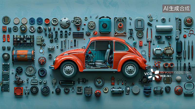 【AI数字艺术】汽车改装，零件，组装图片素材