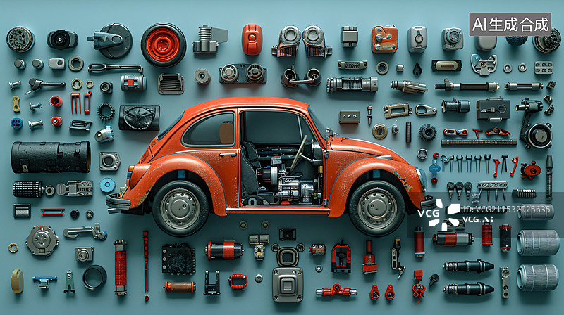 【AI数字艺术】汽车改装，零件，组装图片素材