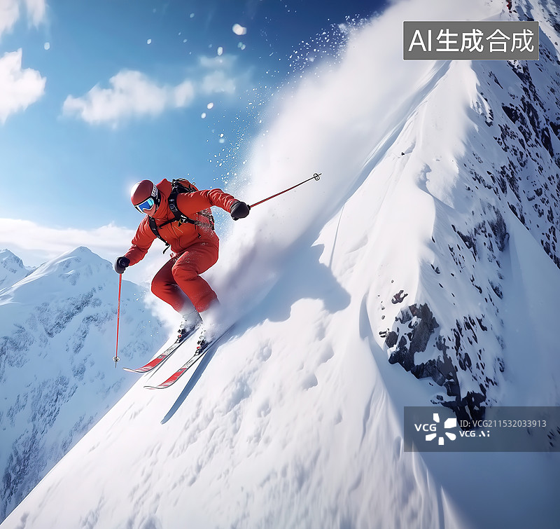 【AI数字艺术】冬季高山户外滑雪运动项目图片素材