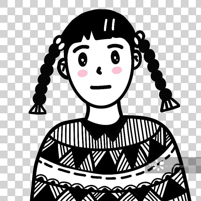 少女 黑白线条插画图片素材