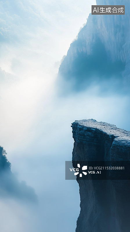 【AI数字艺术】云雾中的山峰峭壁图片素材