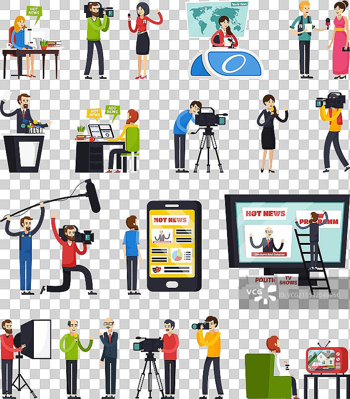 创建新闻正交图标集图片素材