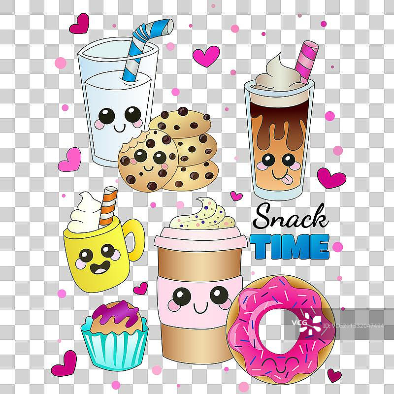 一组可爱的手绘甜点图片素材