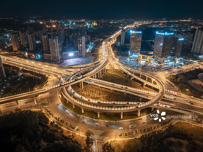 吉林省长春市世纪广场立交桥夜景航拍图片素材