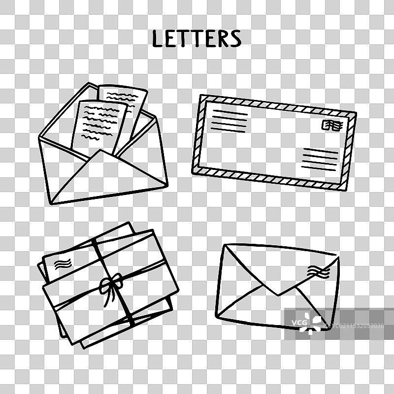 封闭和打开信封的轮廓涂鸦符号图片素材