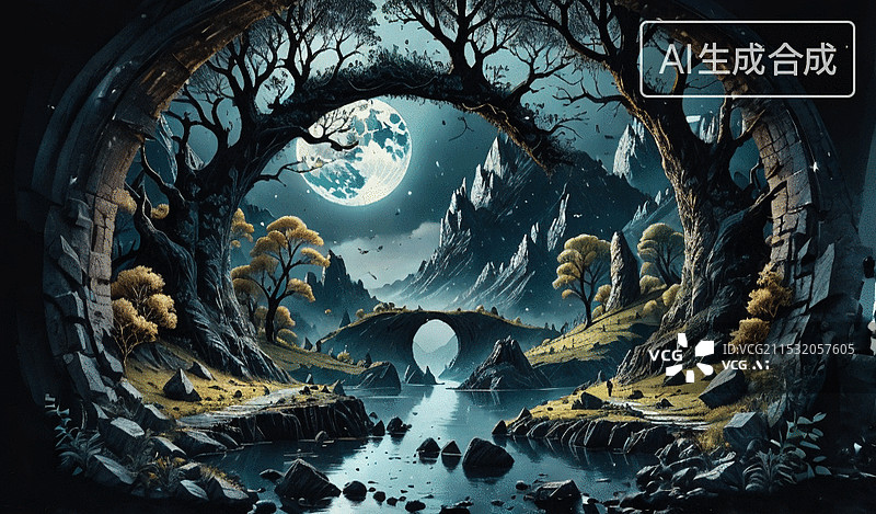 【AI数字艺术】月光下的神秘森林图片素材