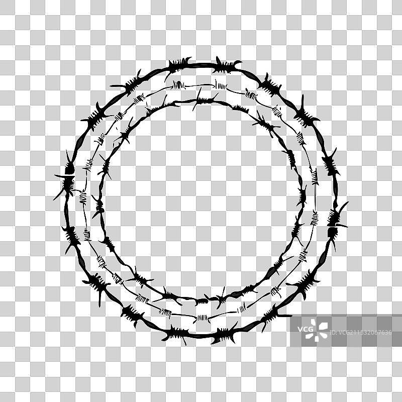 白色背景上的带刺铁丝的圆圈图片素材