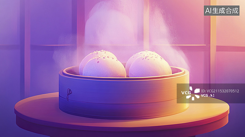 【AI数字艺术】卡通风格蒸包子插画图片素材