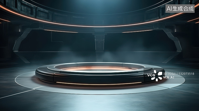 【AI数字艺术】科幻概念圆形产品展台电商场景3d渲染背景图片素材