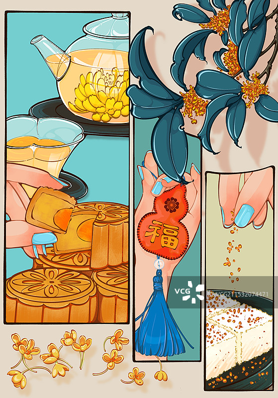 中秋桂花月饼菊花茶图片素材