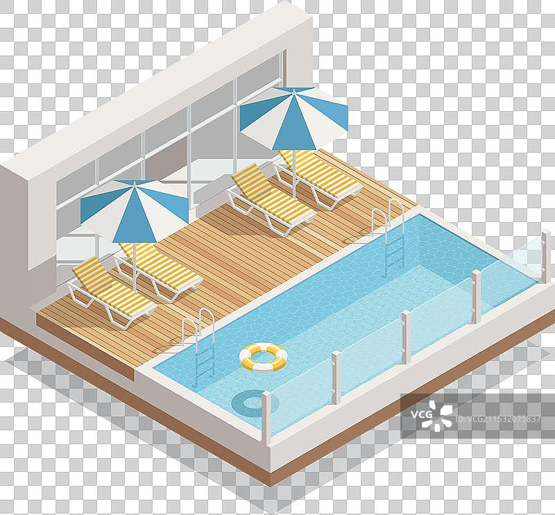 户外游泳池等距构图图片素材