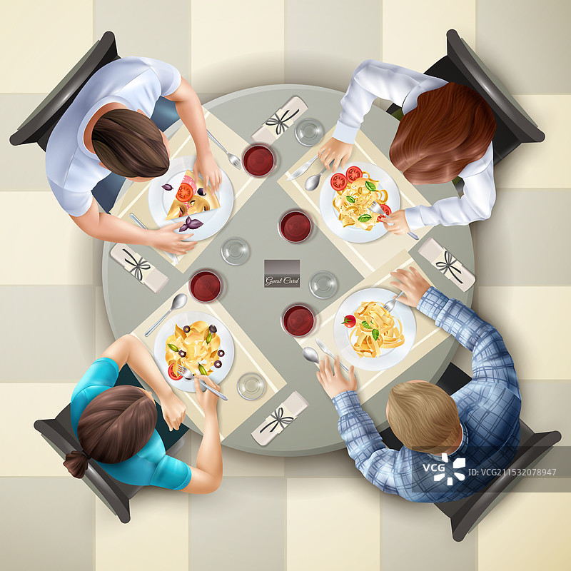 从上方俯视的吃东西的人物图片素材