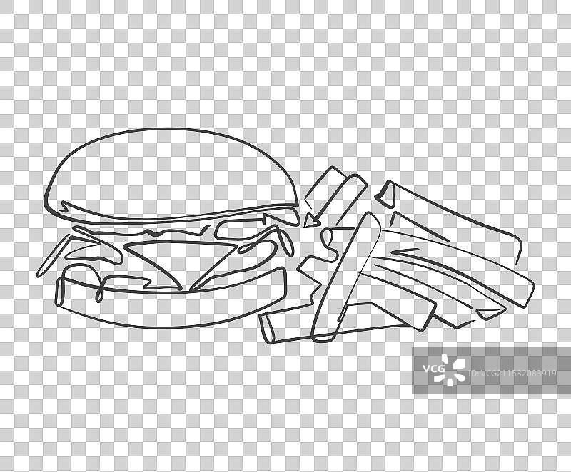 汉堡和脆薯条的线条艺术图图片素材