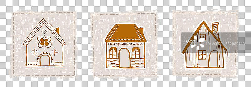 奇幻的雪地小屋门图标集图片素材