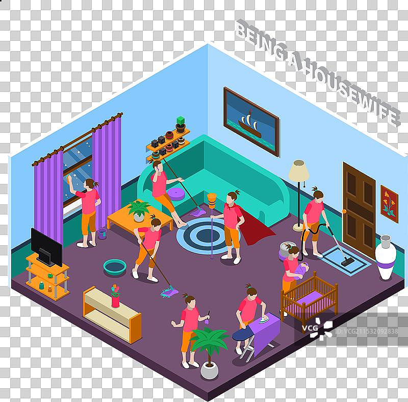 家庭主妇等距构图图片素材