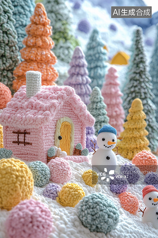 【AI数字艺术】毛线羊毛毡冬天雪人创意场景图片素材