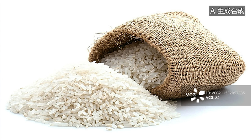 【AI数字艺术】一小堆大米在白色背景上稻谷丰收、秋季和自然农业产品辛勤劳动的本质和幸福健康的生活方式珍惜粮食图片素材