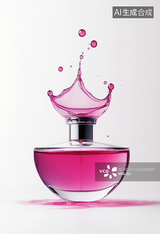 【AI数字艺术】粉色香水瓶与水滴图片素材