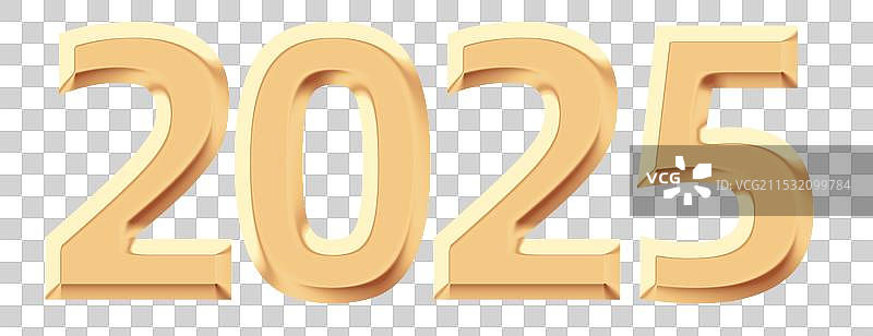 2025年蛇年 矢量金色3D立体数字2025 浅浮雕立体字元素图片素材