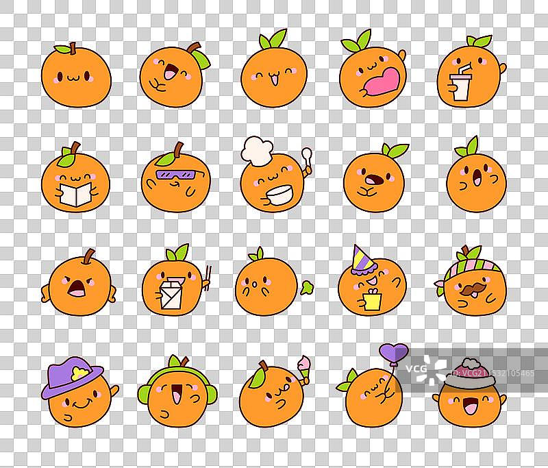 可爱的多汁橙子卡通水果角色手图片素材