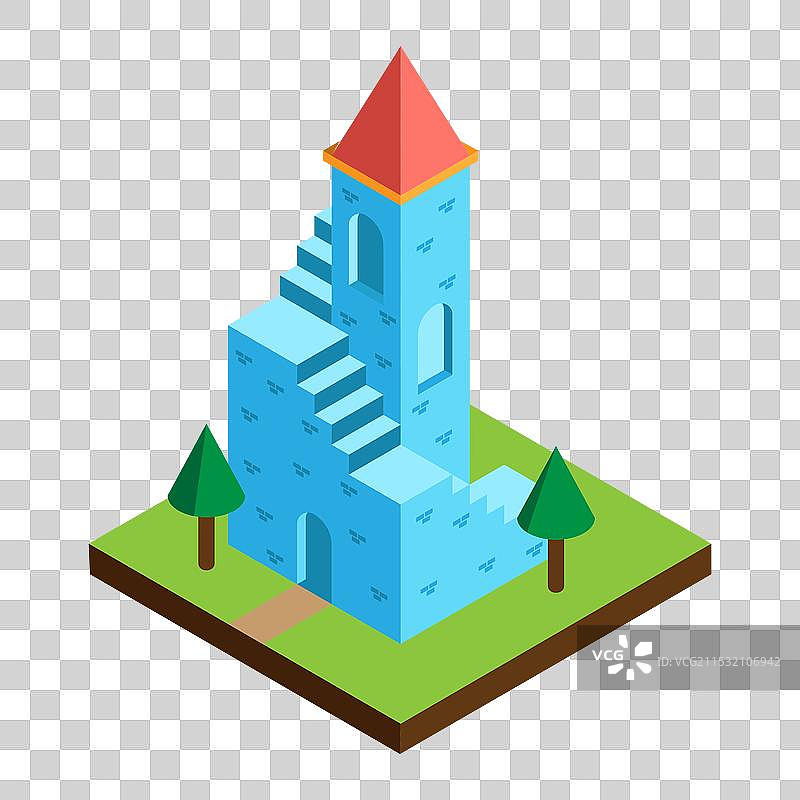 蓝色城堡等距图图片素材