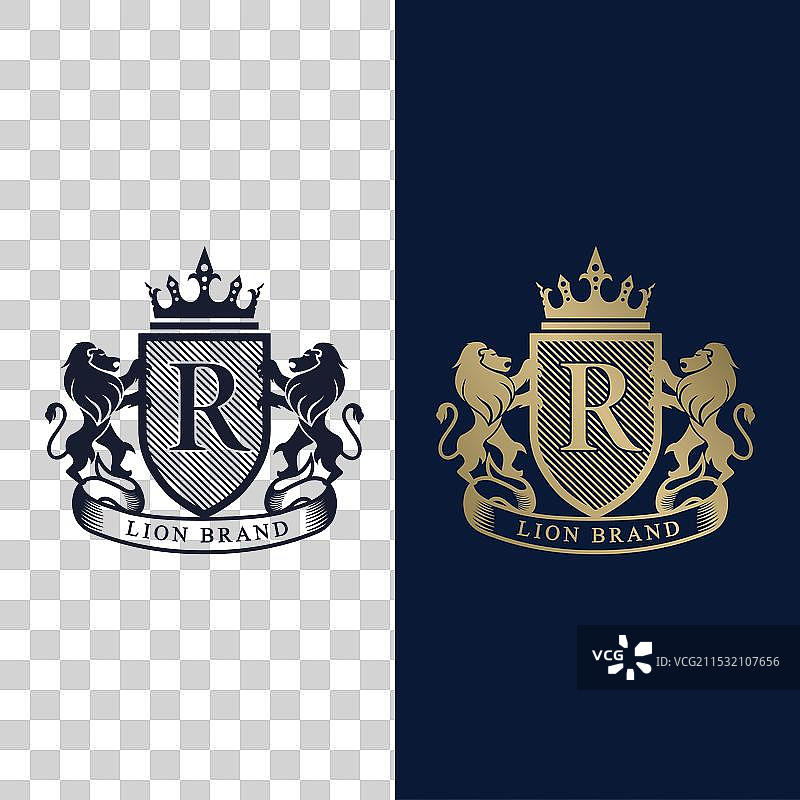 狮子品牌标志，两个狮子托着一个图片素材