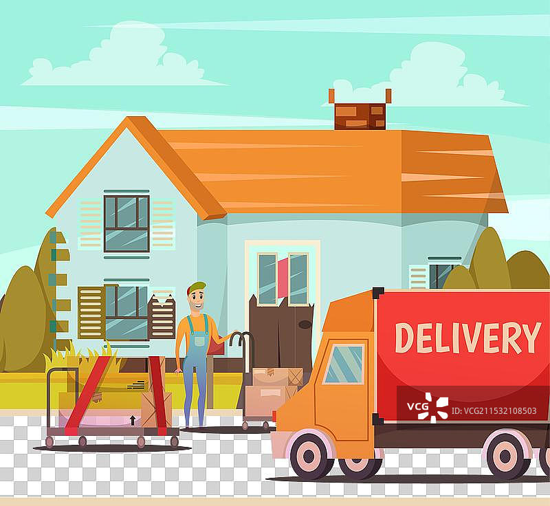 快递送货服务的正交构图图片素材