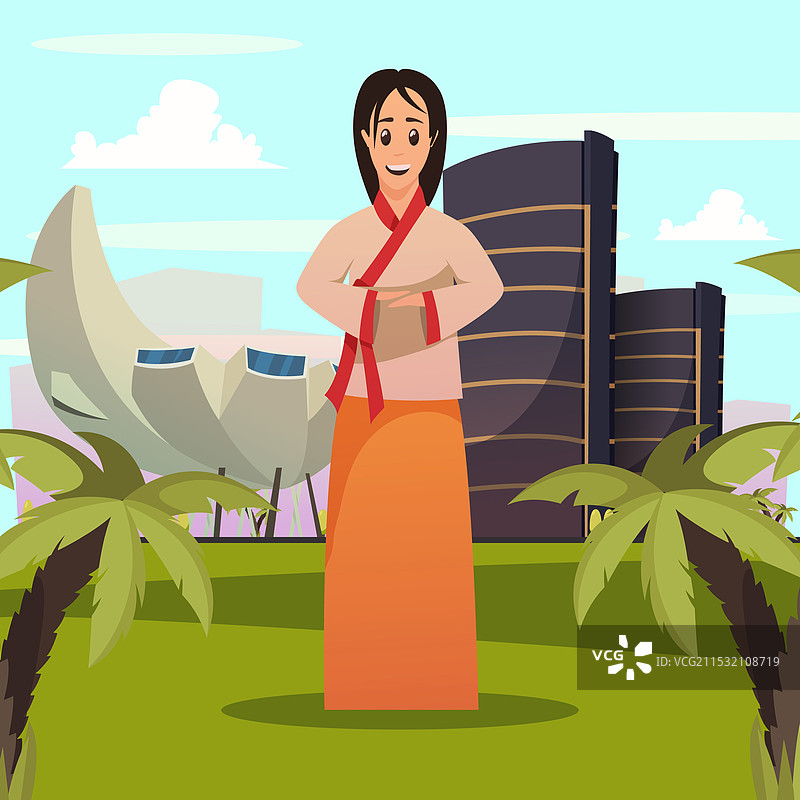 新加坡女性与地标背景海报图片素材