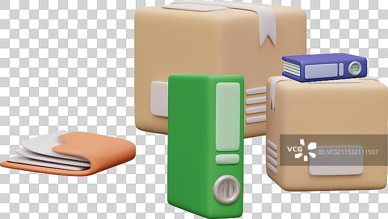 3D纸箱、包裹和文件夹的存放图片素材