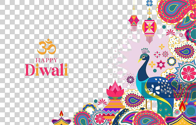 快乐的排灯节背景与印度风情图片素材