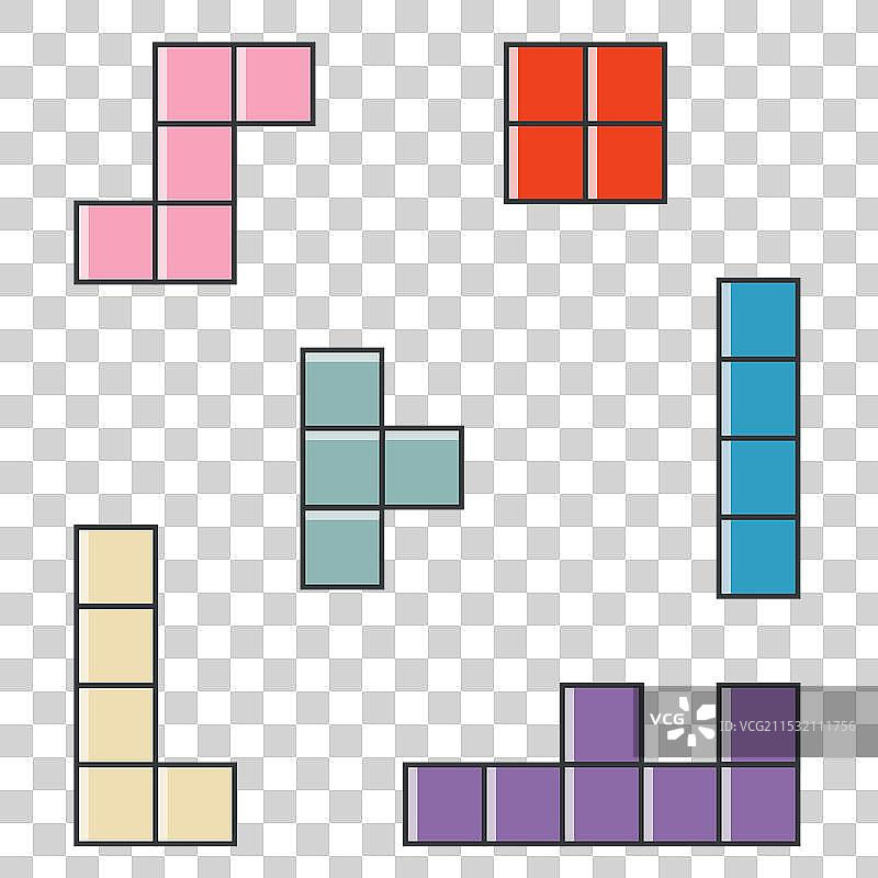 五彩缤纷的俄罗斯方块形状复古游戏元素图片素材