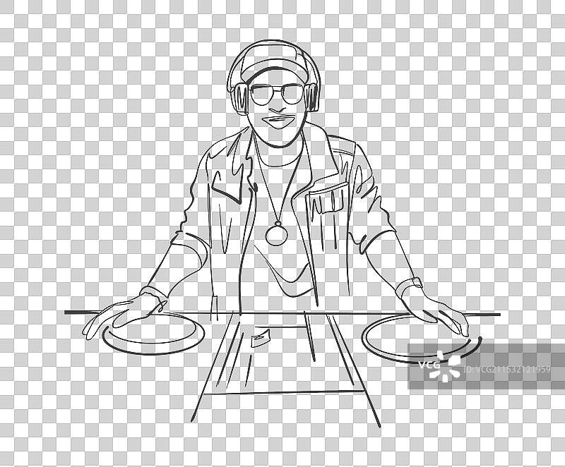 DJ在唱盘上混音的素描图片素材