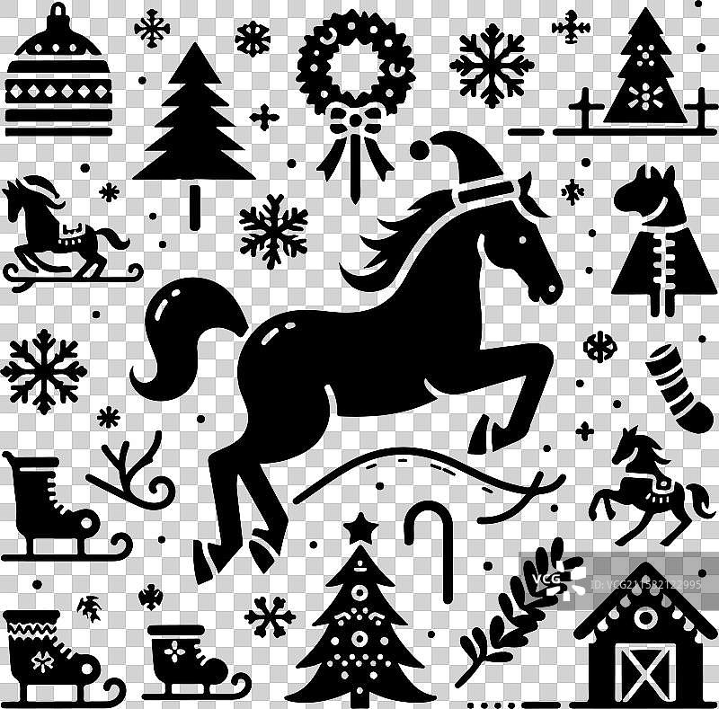 圣诞马头剪影图片素材