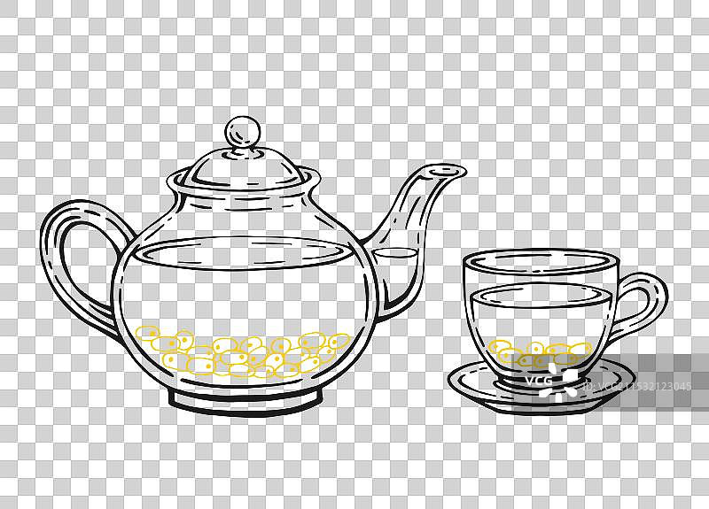 健康的海棠果绿茶茶具图片素材