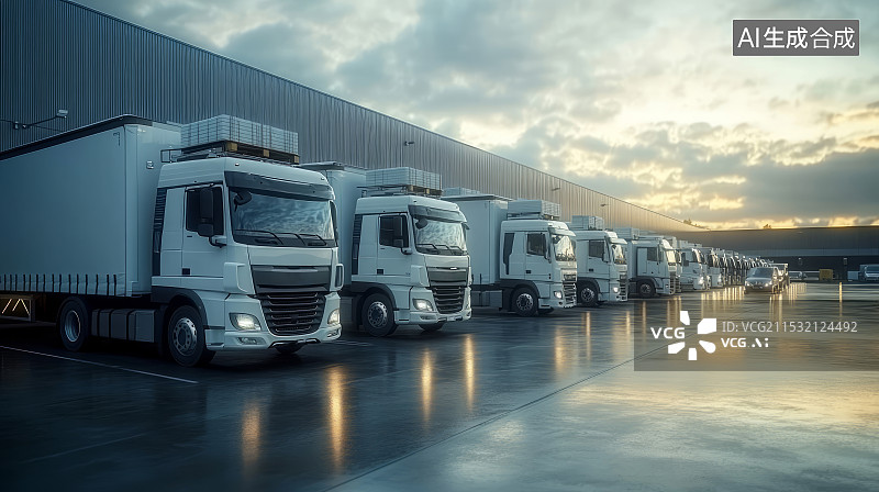 【AI数字艺术】现代物流仓库配送中心的大货车图片素材