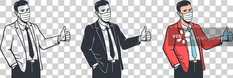 新常态下戴着口罩和手套的男人竖起大拇指图片素材