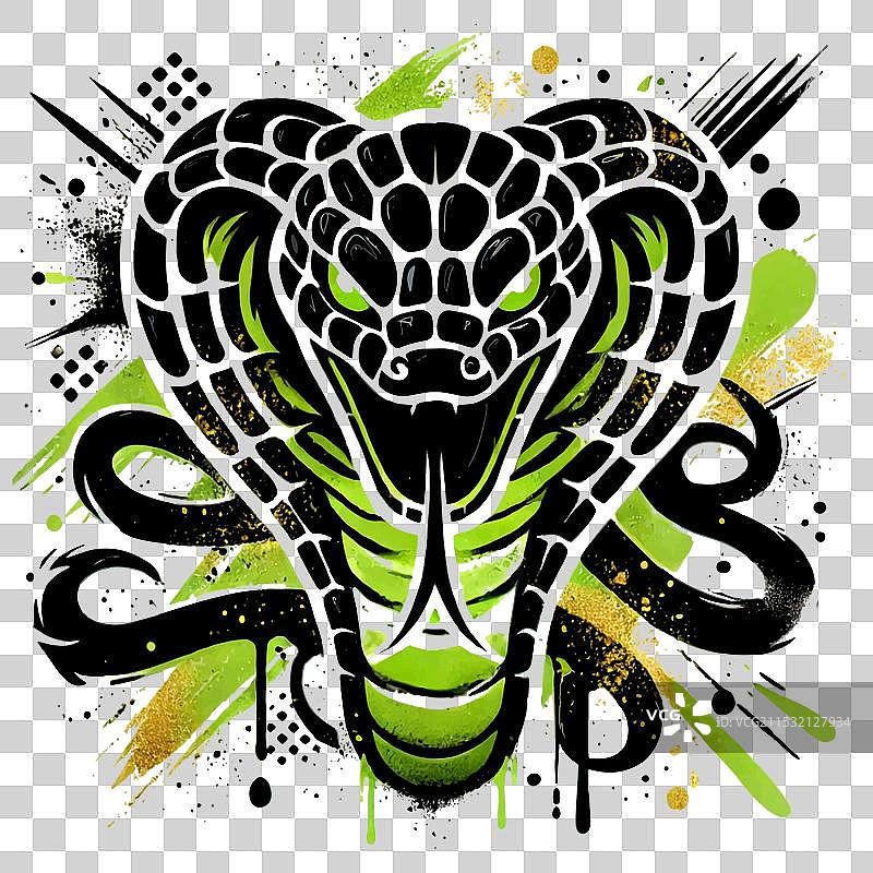 涂鸦风格的开口引擎盖眼镜蛇图片素材