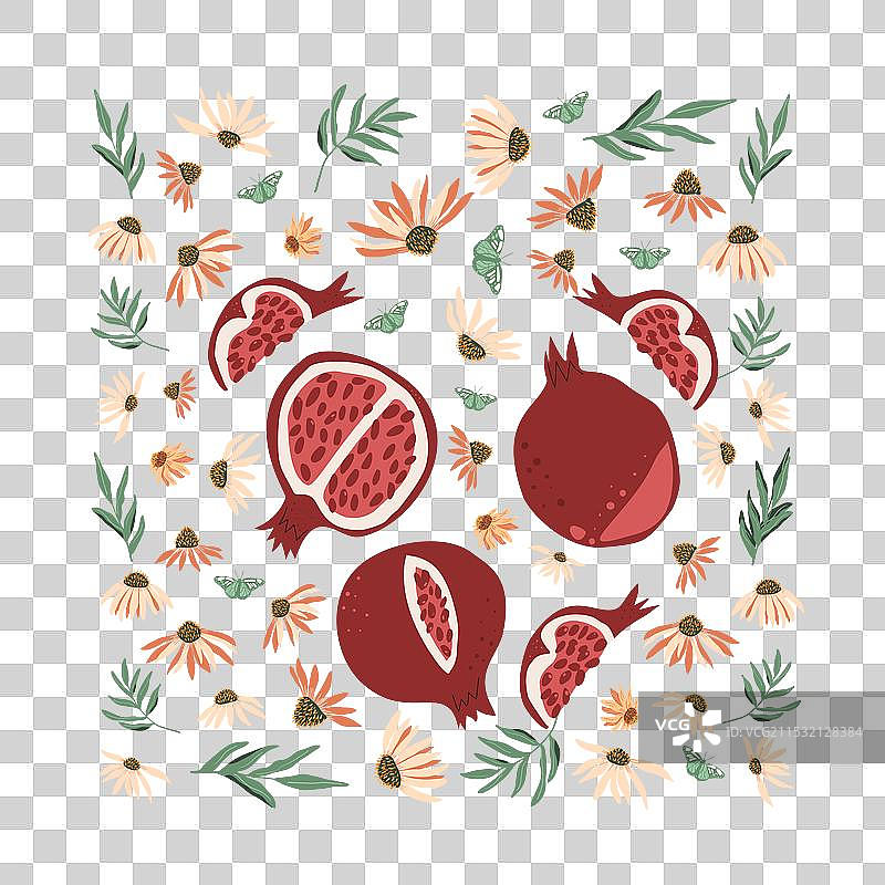 石榴与野花海报，桃子与番石榴图片素材