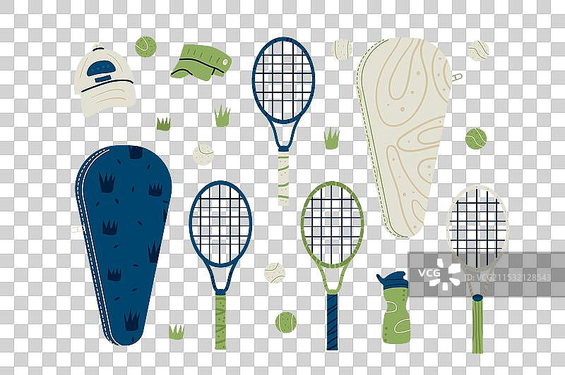 一套网球装备，包括球拍和网球包图片素材