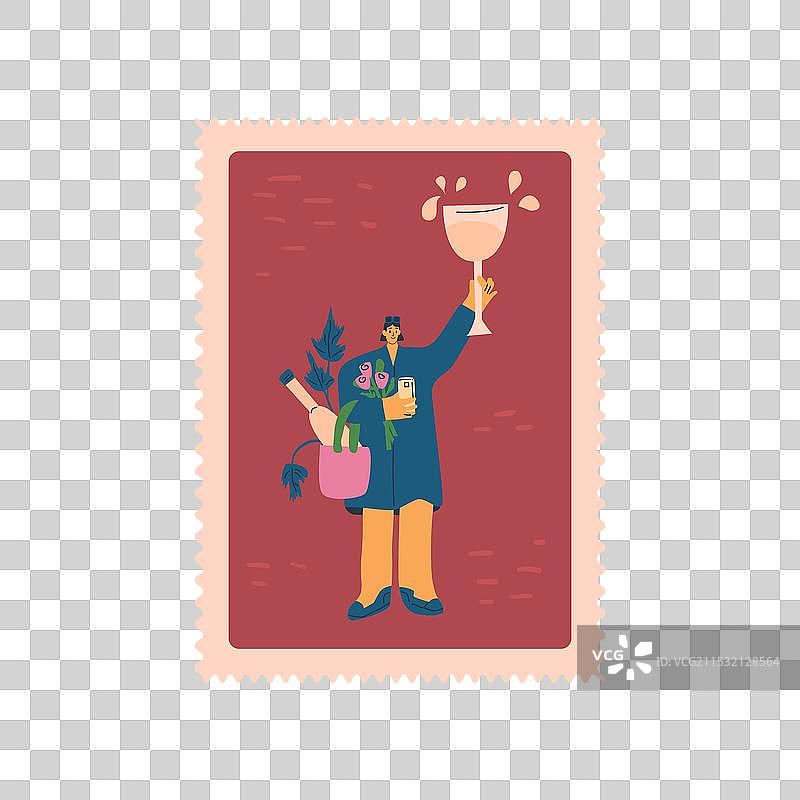 葡萄酒爱好者邮票，孤立在白色背景上图片素材