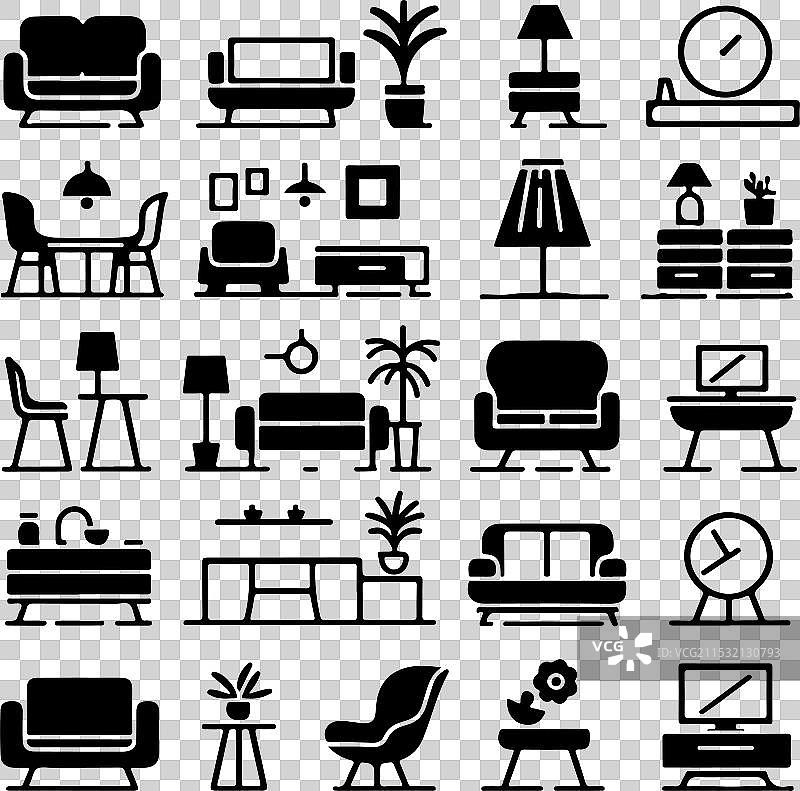 黑色家具线条图标集合图片素材
