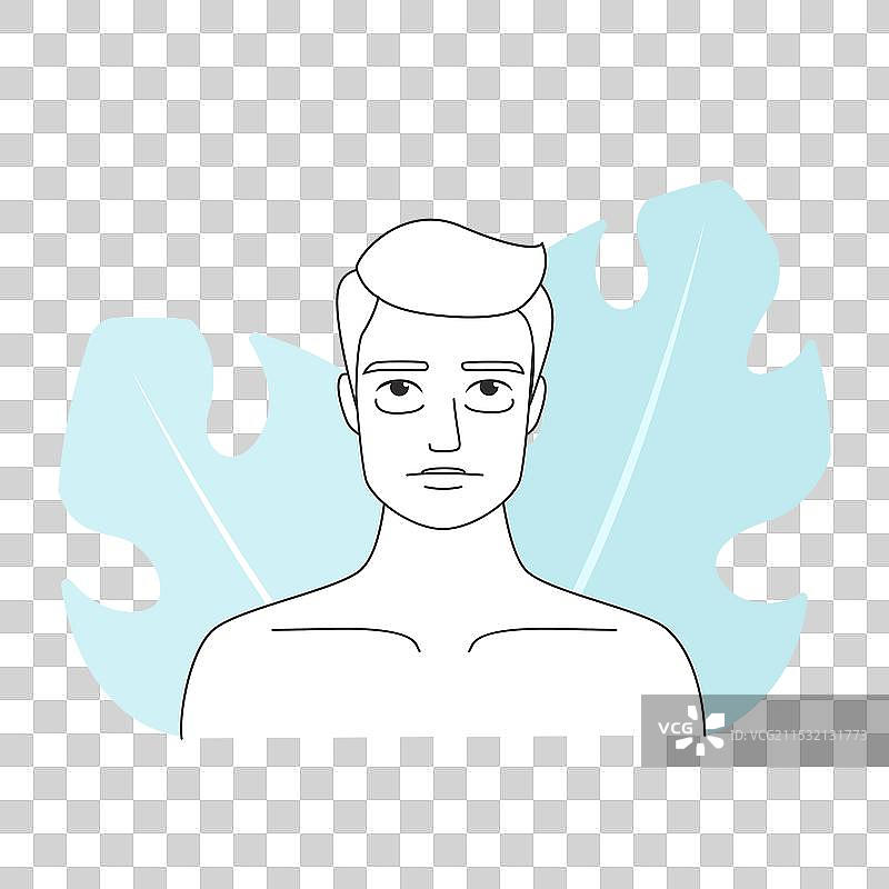 健康肌肤的男性肖像，背景为蓝色图片素材