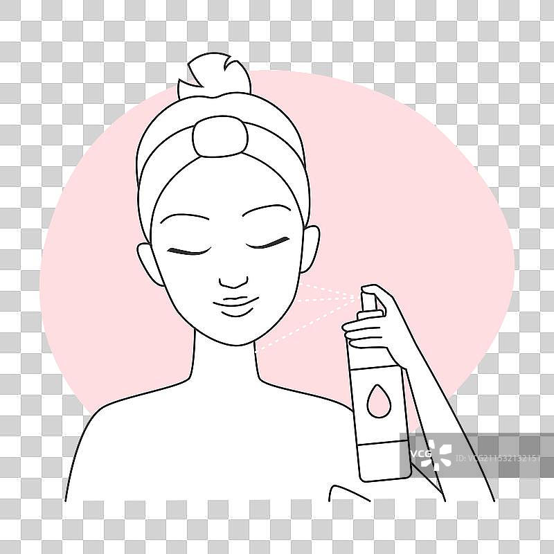 女性在护肤程序中喷洒面部喷雾图片素材