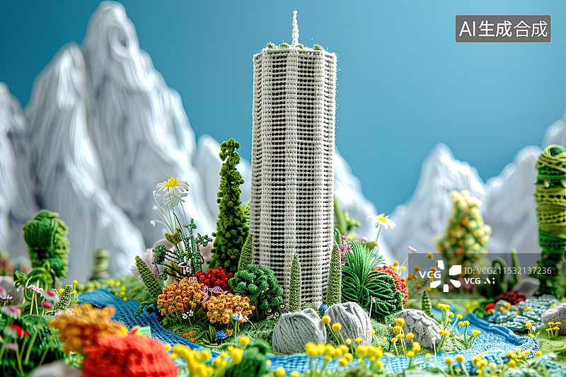 【AI数字艺术】针织毛线材质的城市中的高楼大厦图片素材