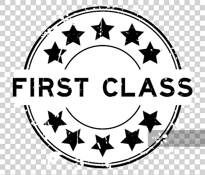 黑色磨损的头等舱字样与星形图标图片素材